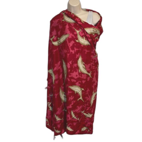 DOLPHINS Tie Dye Sarong Wrap Cover Up Knotted Fringe Womens  24 x 62  inches - Picture 4 of 7